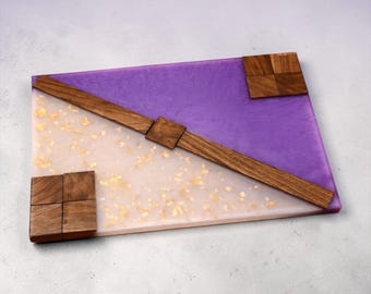 Epoxy Serving Board, Purple Resin Cheese Board, Walnut Wood Tray, Handmade Charcuterie Board, Modern Kitchen Decor, Gift Idea