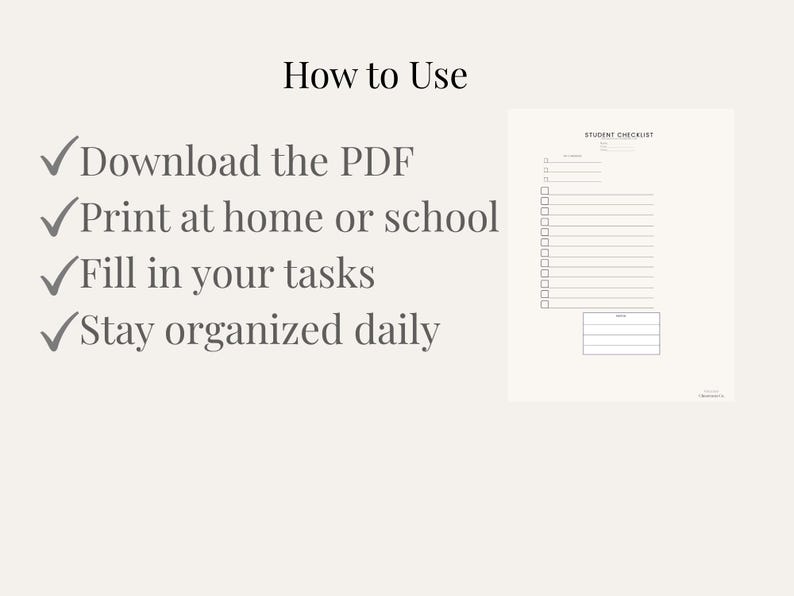 Student Checklist Printable, Daily Student Planner PDF, Classroom ...