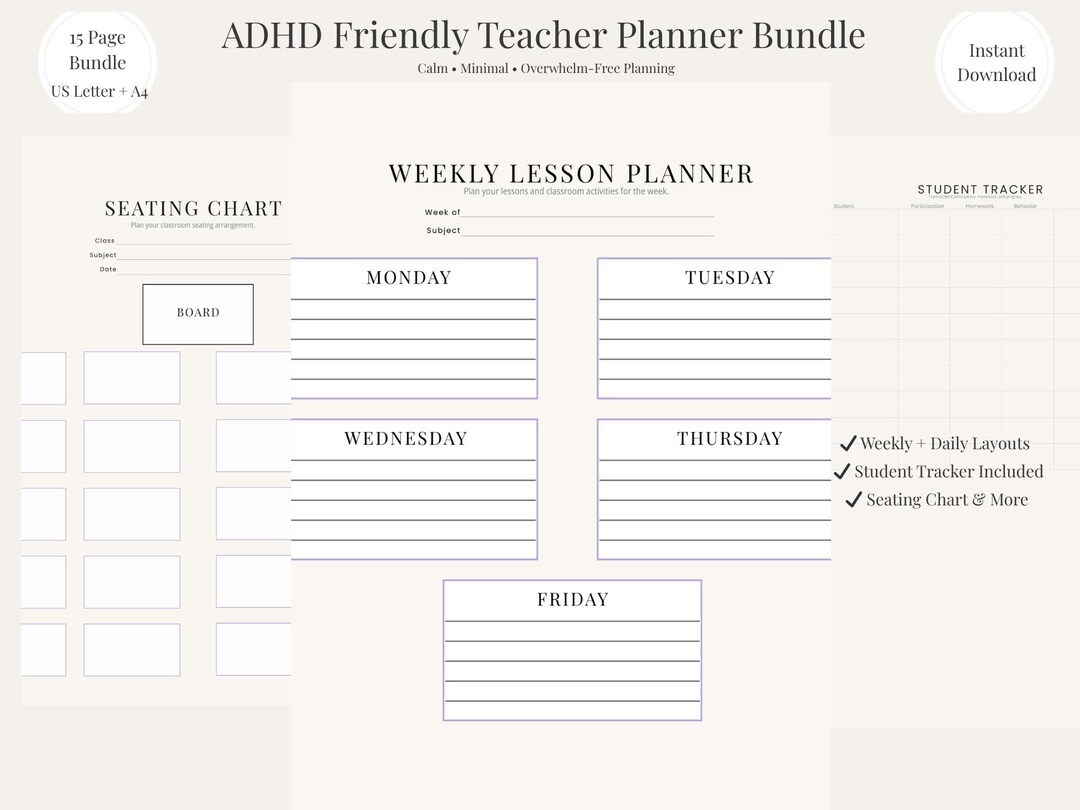 ADHD Teacher Planner Bundle Printable, Classroom Planner PDF, Daily ...