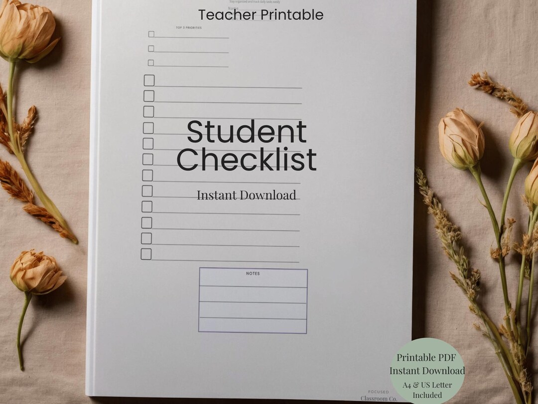 Student Checklist Printable, Daily Student Planner PDF, Classroom ...