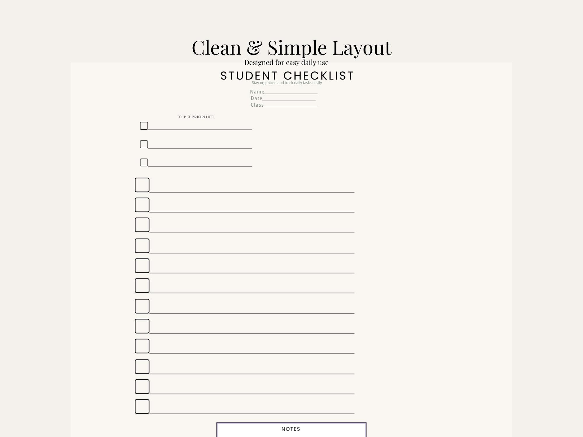 Student Checklist Printable, Daily Student Planner PDF, Classroom ...
