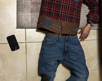 Two Piece Set-Upcycled Flannel Shirt and Jeans