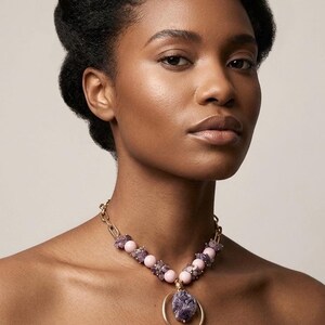 Collana in ametista e opale rosa e cristalli | Handmade Italia