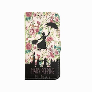 Funda tipo libro para teléfono con tapa tipo billetera - Mary Poppins - para iPhone y Samsung