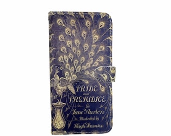 Book phone /iPhone flip Wallet case-Pride and Prejudice for  iPhone and Samsung Galaxy and Note - Pride and Prejudice Peacock