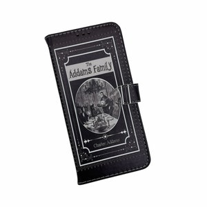 Funda tipo libro para teléfono con tapa tipo billetera - La Familia Addams - para iPhone y Samsung