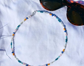 Colourful Beaded Necklace, Multicoloured Seed Bead Necklace, Dainty Layering Necklace, Summer Jewellery, Everyday Necklace, Gift for Her