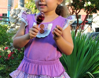 SAMPLE SALE Lilac Folk Story Bamboo Cotton Tunic Top. Ready to Ship in Girls Size 3T or 4T. Eco-friendly