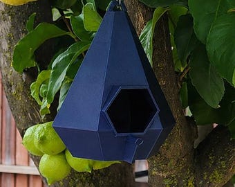 Casa para pájaros geométrica moderna – Hogar colgante para pájaros de exterior – Alturas de 6” y 12”