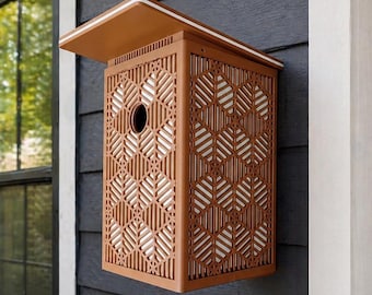 Casinha de pássaros geométrica – Decoração moderna para jardim externo, caixa de pássaros verde-floresta para quintal.