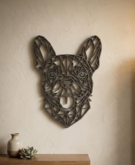 Geometric French Bulldog Wall Art: 1/2" thick relief art, multiple colors, ready to hang, shown in listing image 5 with additional visible details or options.