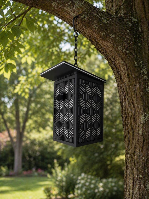 Geometric Birdhouse – Modern Outdoor Garden Decor, Forest Green Backyard Bird Box, shown in an additional close-up listing view with visible shape and details.