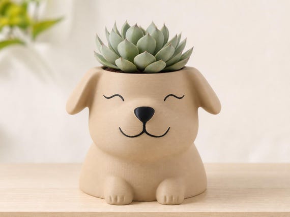 PawBloom Dog Planter, Floppy Ear Puppy Plant Pot, Cute Succulent Holder, Dog Lover Gift, 2 Expressions, 9 Matte Coat Colors