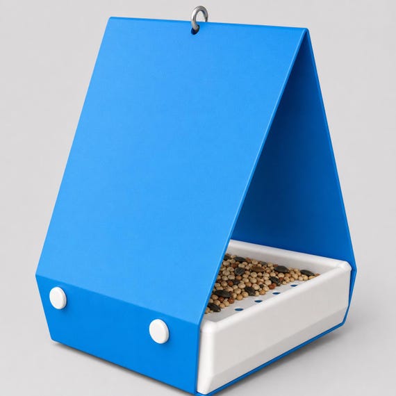 Elevated Alpine Sky Gable Grove feeder with Lake Blue body and White drainage tray