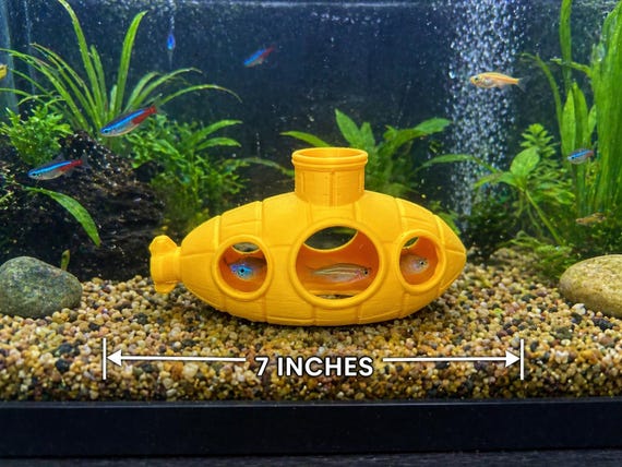 Yellow Submarine Aquarium Decor, Fish Tank Cave Hideout (7 or 12 Inch), shown in an additional close-up listing view with visible shape and details.