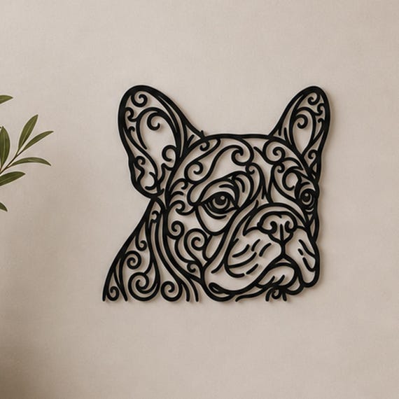 Bulldog Filigree Wall Art, Ornate Animal Wall Decor, 12 Inch Unframed Sculpture