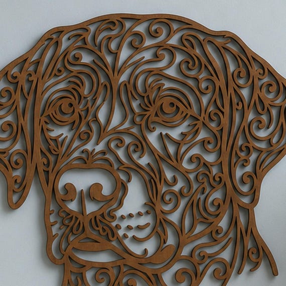 Close-up of Labrador Retriever filigree wall art in Gold in a contrasting room