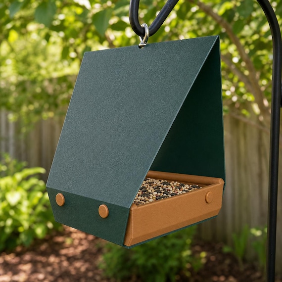 Gable Grove Hanging Bird Feeder, Modern Covered Seed Tray, Two Color Garden Feeder, Outdoor Bird Lover Gift, 6 Colorways