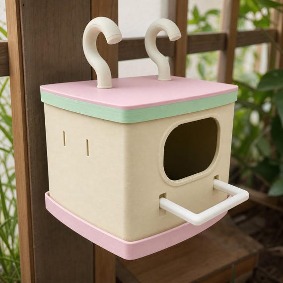 Twinhook Nook Hanging Birdhouse, Small Bird Shelter with Perch, Double Hook Aviary Hideaway, Colorful Bird Lover Gift, 4 Colorways