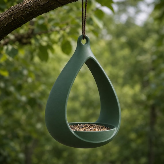 Rainspire Nook Hanging Bird Feeder, Modern Teardrop Garden Seed Bowl, Minimalist Outdoor Bird Decor, Bird Lover Gift, 15 weather-resistan...