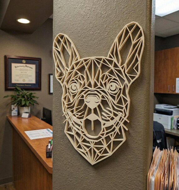 Geometric French Bulldog Wall Art: 1/2" thick relief art, multiple colors, ready to hang, shown in listing image 4 with additional visible details or options.