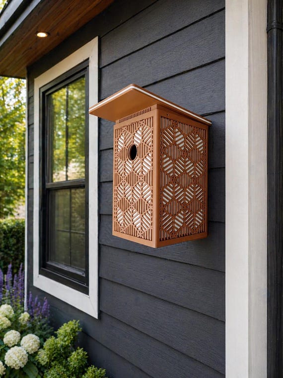 Geometric Birdhouse – Modern Outdoor Garden Decor, Forest Green Backyard Bird Box