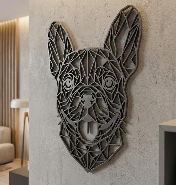 Geometric French Bulldog Wall Art: 1/2" thick relief art, multiple colors, ready to hang, shown in an additional close-up listing view with visible shape and details.