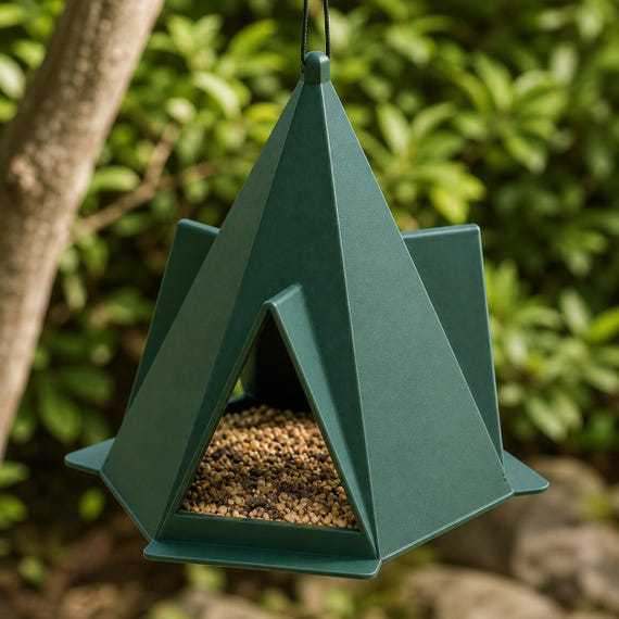 Close elevated view of the Foldcrest Haven seed tray and geometric shelter