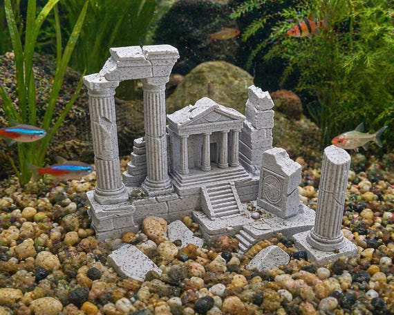 Ancient Ruins Aquarium Decor – 8" Temple Scene Fish Tank Ornament