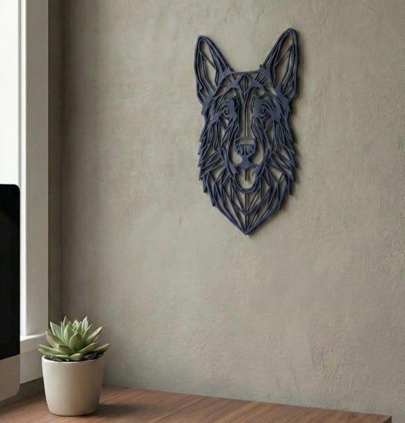 Geometric German Shepherd Wall Art: 1/2" thick relief art, multiple colors, ready to hang, shown in listing image 4 with additional visible details or options.