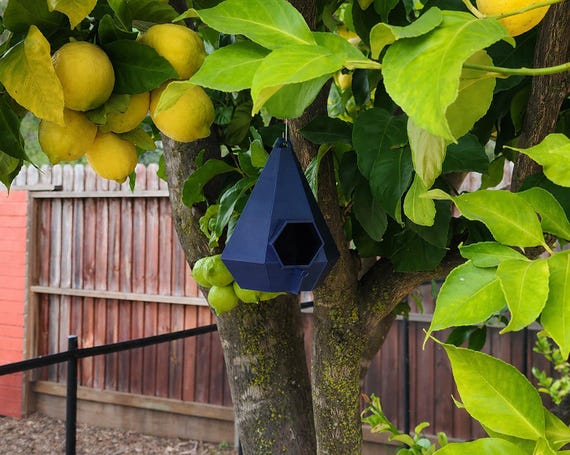 Modern Geometric Birdhouse – Outdoor Hanging Bird Home – 6” & 12” Heights
