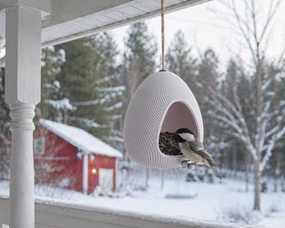 Aurora Nest Bird Feeder, Modern Egg Shaped, Hanging Patio Feeder (6 or 12 Inch)
