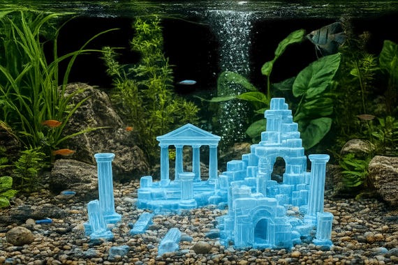 Ancient Ruins Aquarium Decor – 6" & 10" Greek Temple Scape – Fish Tank Ornament – Stone Style Aquascape, shown in another listing view highlighting visible design details.