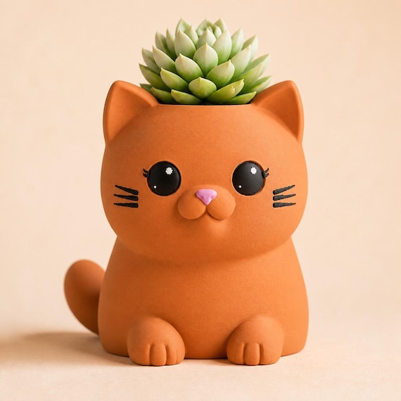 Whisker Sprout Cat Planter, Cute Succulent Pot, Kitty Plant Holder, Cat Lover Gift, Desk Planter, 5 Cat-Inspired Colors