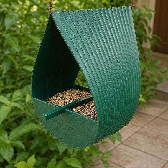 Close view of the Ribbon Roost seed shelf and slim cross-perch