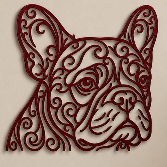 Close-up of Bulldog filigree wall art in Red in a contrasting room