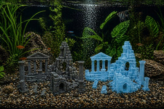 Ancient Ruins Aquarium Decor – 6" & 10" Greek Temple Scape – Fish Tank Ornament – Stone Style Aquascape