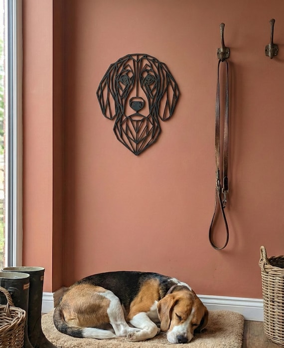 Geometric Beagle Wall Art: 1/2" thick relief art, multiple colors, ready to hang, shown in another listing view highlighting visible design details.