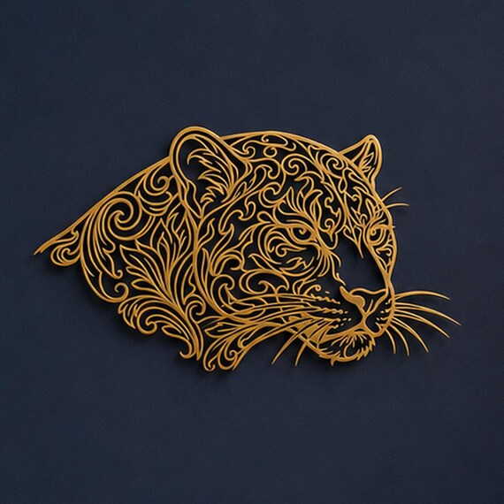 Close-up of Cat Head filigree wall art in Purple in a contrasting room