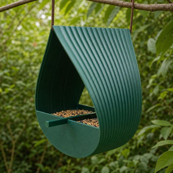 Right angle of the Forest Green Ribbon Roost hanging bird feeder