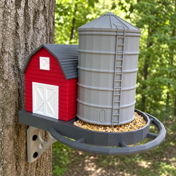 Meadowridge Granary Bird Feeder, Barn and Silo Garden Feeder, Rustic Tree Mounted Bird Station, Farmhouse Bird Lover Gift, 2 Colorways