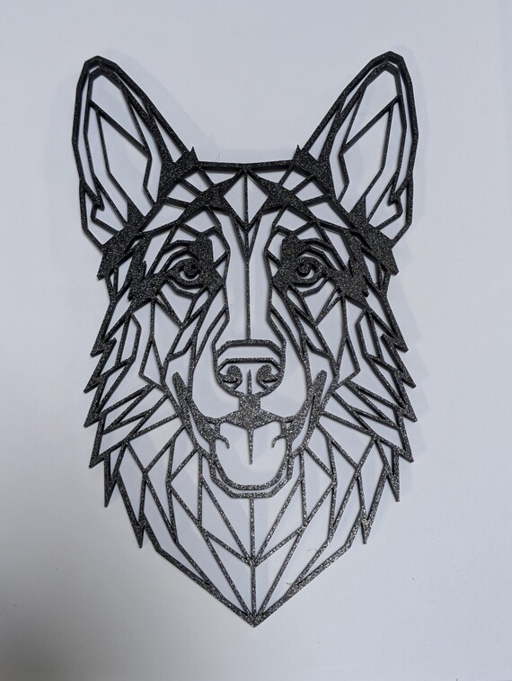 Geometric German Shepherd Wall Art: 1/2" thick relief art, multiple colors, ready to hang, shown in another listing view highlighting visible design details.