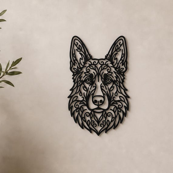 German Shepherd Filigree Wall Art, Ornate Animal Wall Decor, 12 Inch Unframed Sculpture