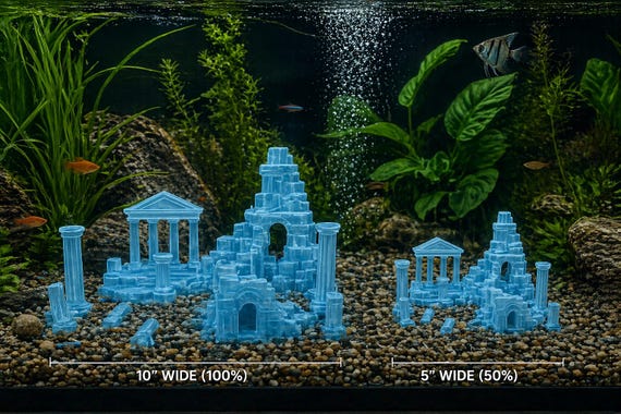 Ancient Ruins Aquarium Decor – 6" & 10" Greek Temple Scape – Fish Tank Ornament – Stone Style Aquascape, shown in listing image 5 with additional visible details or options.