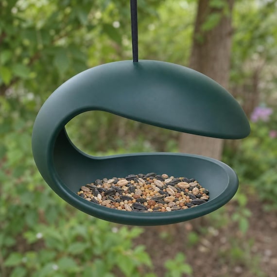 Mooncurve Haven Hanging Bird Feeder, Sculptural Crescent Seed Bowl, Modern Outdoor Garden Decor, Bird Lover Gift, 15 weather-resistant Co...