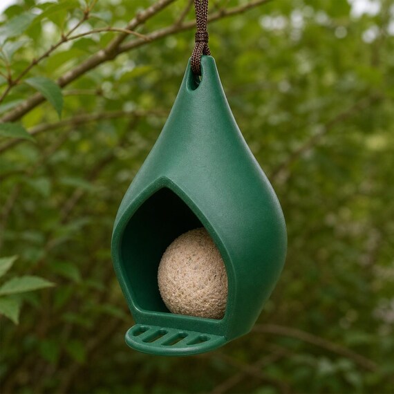 Right angle of the Forest Green Dewdrop Nook hanging suet feeder