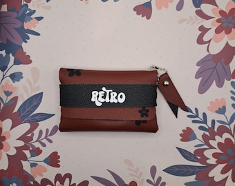 Bolso de mano pequeño de estilo retro en piel sintética - Burdeos y negro - tamaño compacto - hecho a mano en Francia - regalo para mujer