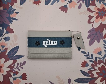 Bolso de mano pequeño de estilo retro en piel sintética - gris y azul - tamaño compacto - hecho a mano en Francia - regalo para mujer