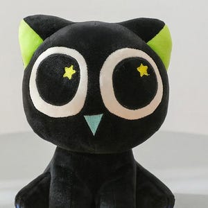 35cm Black Cat Plush Doll – Anime Style Stuffed Animal Pillow, Neon Green Accents
