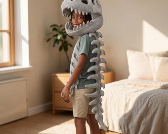 Kids T-Rex Skeleton Dinosaur Costume | Plush Toddler Halloween Outfit